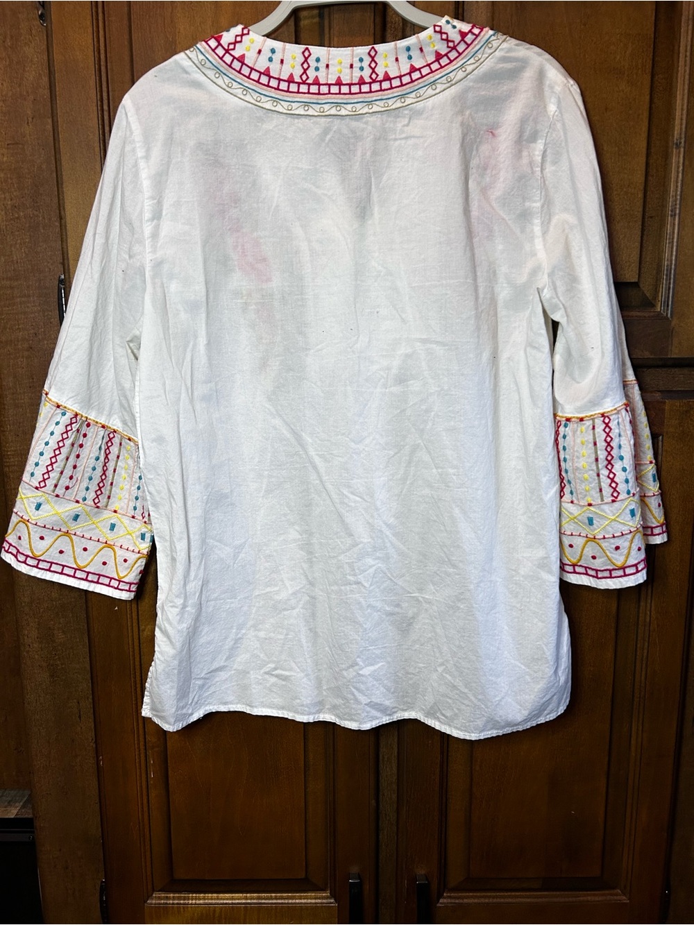BeachLunchLounge Embroidered White Peasant Tunic  with Floral Detail L - Picture 6 of 6